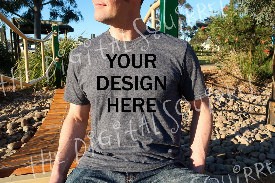 Download Gildan 64000 T-Shirt Mockup Dark Heather Grey Men's | Etsy