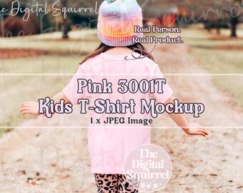 Kids Bella Canvas 3001T Pink T-Shirt Mockup | Back View Mock Up of a Girl wearing a 3001t Toddler Tee Shirt | JPEG File