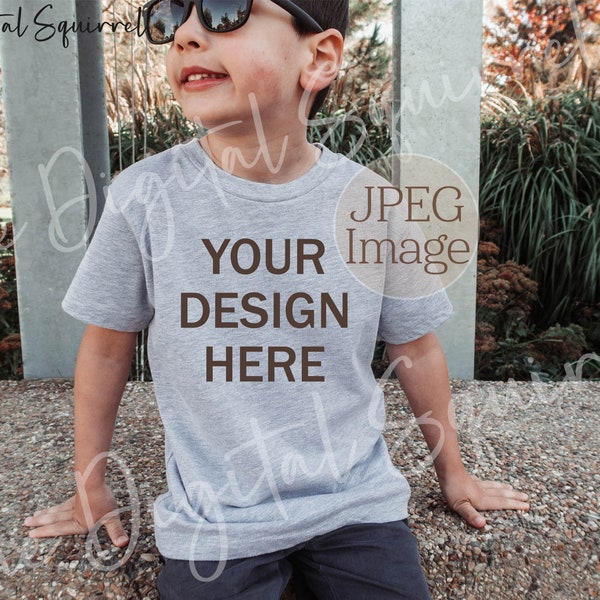 Kids Bella Canvas 3001T Athletic Heather T-Shirt Mockup | Kids Mockup | Boy Grey TShirt Mockup | Kids Outdoor Mockup | JPEG File