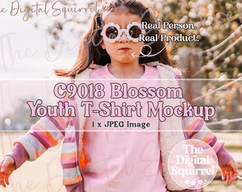 Youth Comfort Colors C9018 Blossom T-Shirt Mockup | Outdoor Mock Up Photo of a Girl wearing a 9018 Kids Tee Shirt | JPEG File