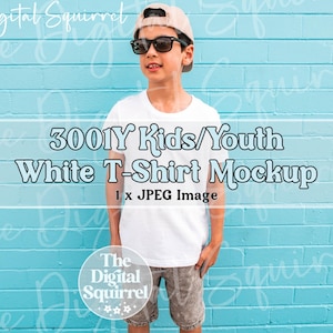 Youth Bella Canvas 3001Y White T-Shirt Mockup | Outdoor Summer Mock Up of a Boy wearing a 3001y Kids Tee Shirt | JPEG File