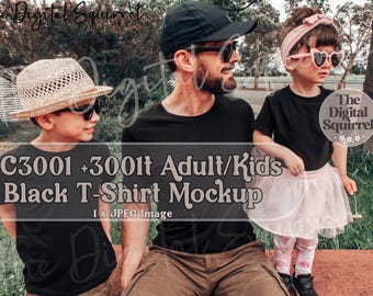 Father's Day Mockup | Black T-Shirt Bella Canvas 3001 & 3001t | Father Daughter | Daddy and Son Mockup | Toddler Kids 3001t | JPEG File