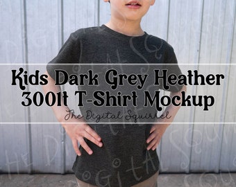 Kids Bella Canvas 3001T Dark Grey Heather T-Shirt Mockup | Kids Mockup | Kids Grey TShirt Mockup | Outdoor Model Mockup | JPEG File