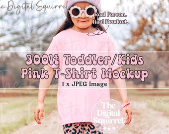 Kids Bella Canvas 3001T Pink T-Shirt Mockup | Outdoor Mock Up of a Girl wearing a 3001t Toddler Tee Shirt | JPEG File