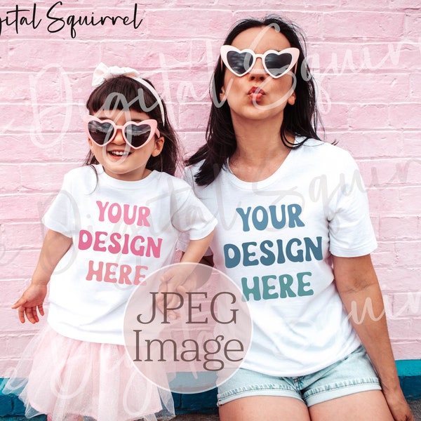 Mother Daughter Mockup | Mother's Day Mockup | Bella Canvas White 3001 and 3001t Tshirt | Mommy Daughter Summer T-Shirt Mockup | JPEG File