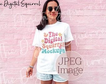 Comfort Colors C1717 White T-Shirt Mockup | Women's Summer Lifestyle Model Mockup | JPEG Image