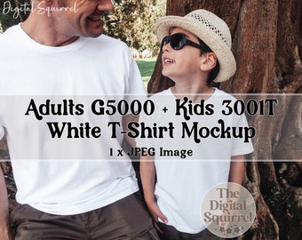 Maqueta de padre e hijo / Maqueta de camiseta familiar para el Día del Padre / Maqueta de camiseta blanca para padre e hijo para exteriores / Imagen JPEG