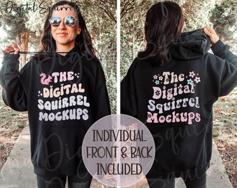 Gildan 18500 Black Hoodie Mockup | Front and Back | Women's Oversized Hoodie Lifestyle Mock Up | JPEG File
