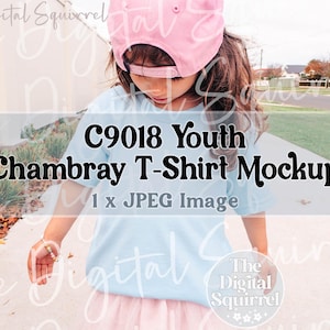 Youth Comfort Colors 9018 Chambray T-Shirt Mockup | Toddler Girl C9018 Shirt Mockup | Kids Trendy Summer Outdoor Mockup | JPEG File