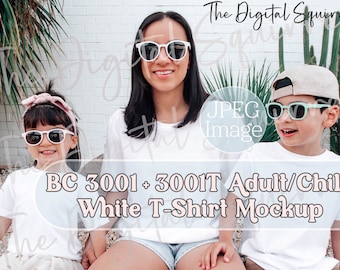 Mother & Child Family Mockup | Bella Canvas 3001 Mommy Daughter Mockup | Mom and Son 3001t White T-Shirt Mock Up | JPEG File