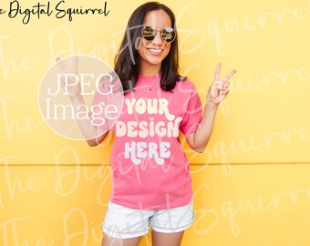 Comfort Colors C1717 Crunchberry T-Shirt Mockup | Women's C1717 Summer Lifestyle Mockup | JPEG Image