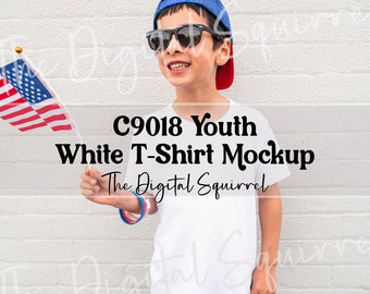 Youth Comfort Colors C9018 White T-Shirt Mockup | Boy 4th of July Outdoor Mock Up | JPEG File