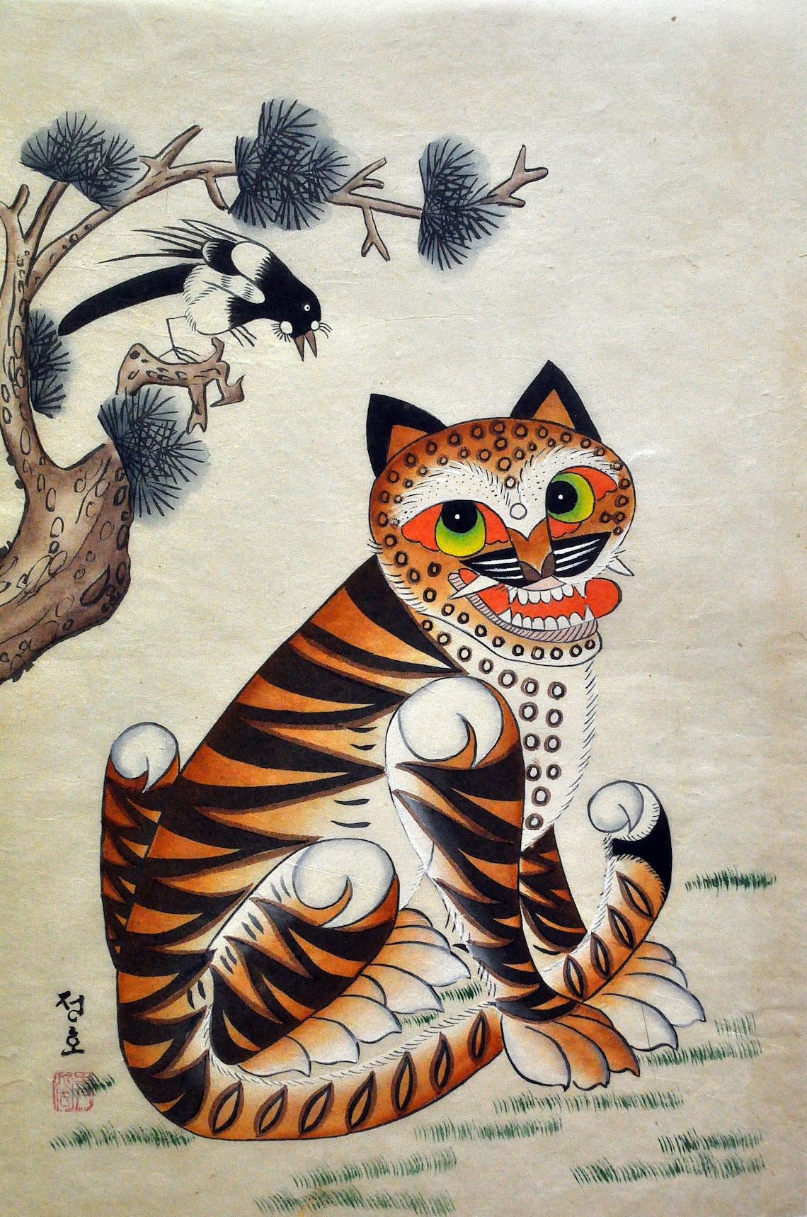 Tiger Painting Korea Traditional Folk Style Big Cat Animal Art Etsy