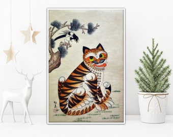 Tiger painting korea traditional folk style big cat animal art watercolor orange