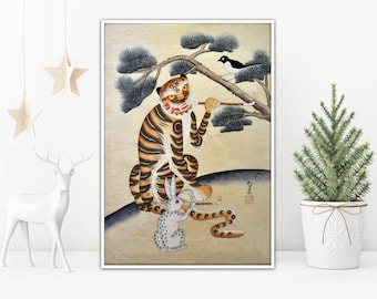 korea art tiger painting waterpainting traditional folk style cat animal