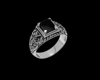 925 Onyx Sigil of Lucifer ring, Seal of Satan ring, Lucifer Signet ring, Gothic Sigil of Lucifer ring, Satanism ring, Onyx Silver Signet