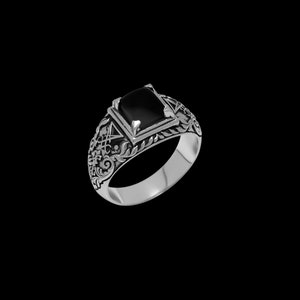 925 Onyx Sigil of Lucifer ring, Seal of Satan ring, Lucifer Signet ring, Gothic Sigil of Lucifer ring, Satanism ring, Onyx Silver Signet
