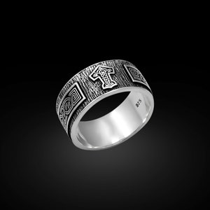 Silver Thors Hammer Ring, Mjolnir Ring, Viking Band ring, Celtic Knot Ring, Talisman Ring, Silver Band Ring, Norse Jewelry ,Nordic Mythology