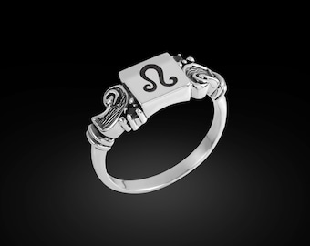 Sterling Silver Lejonet Stjärnteckensring: Astrologi Stjärnbildsmycken