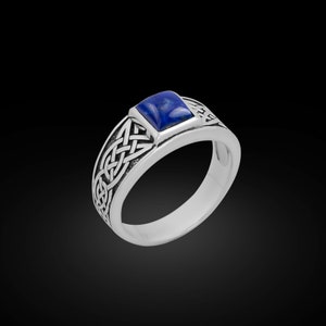925 Lapis  Ring with Celtic Knot on Shoulder, Viking Nordic Ring, Celtic Silver Men Ring, Celtic Ring, Silver Lapis Ring, Gift for lover