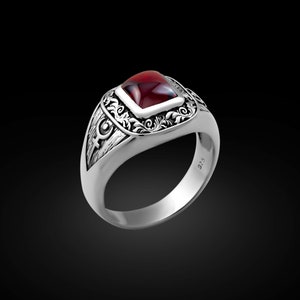 Garnet Hades Vintage ring,  Hades signet ring, Pluto ring, Astrology alphabet Hades ring, Planet ring, Zodiac symbol of planet, Vintage ring