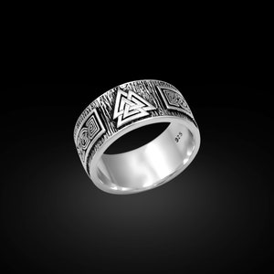 Sterling Silver Valknut Ring: Viking Signet Band, Norse Talisman