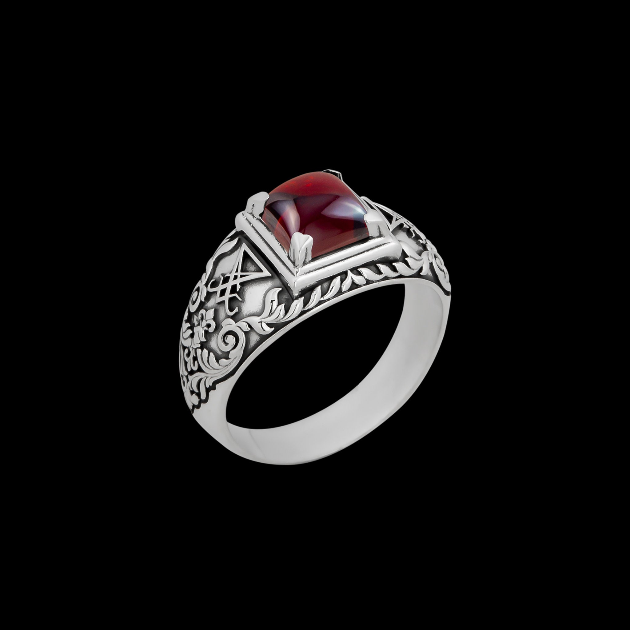 925 Garnet Sigil of Lucifer Ring Seal of Satan Ring Lucifer - Etsy