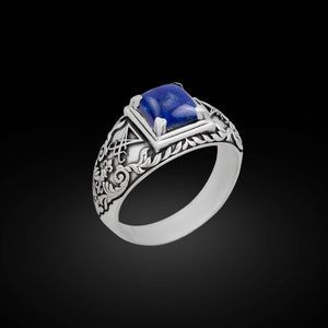 925 Lapis Sigil of Lucifer ring, Seal of Satan ring, Lucifer Signet ring, Gothic Sigil of Lucifer ring, Satanism ring, Lapis Silver Signet