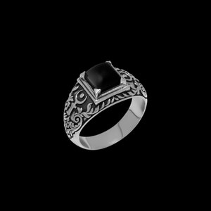925 Onyx Hades ring,  Hades signet ring, Pluto ring, Astrology alphabet Hades ring, Planet ring, Zodiac symbol of planet, Onyx silver ring