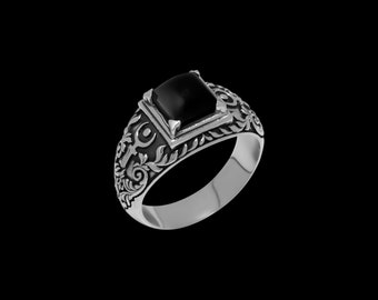 Onyx Signet Ring: 925 Sterling Silver Hades Pluto Ring