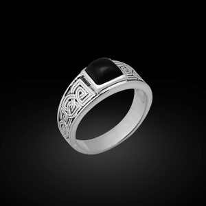 Onyx Signet Ring: Sterling Silver Celtic Knot, Norse Viking Jewelry