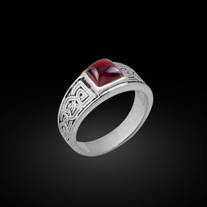 925 Garnet Couple Celtic Ring, Celtic Knot Ring, Viking Nordic Ring, Celtic Silver Men Ring, Celtic Ring, Silver Garnet Ring, Norse Ring