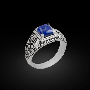 925 Lapis Brimstone rings, Satanic Cross ring, Leviathan Cross ring, Satan ring, Seal of Satan ring, Lucifer Sigil Satanism ring, Lapis Ring