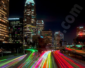 Rainbow of Lights in Downtown Los Angeles, Fine Art Print, Night