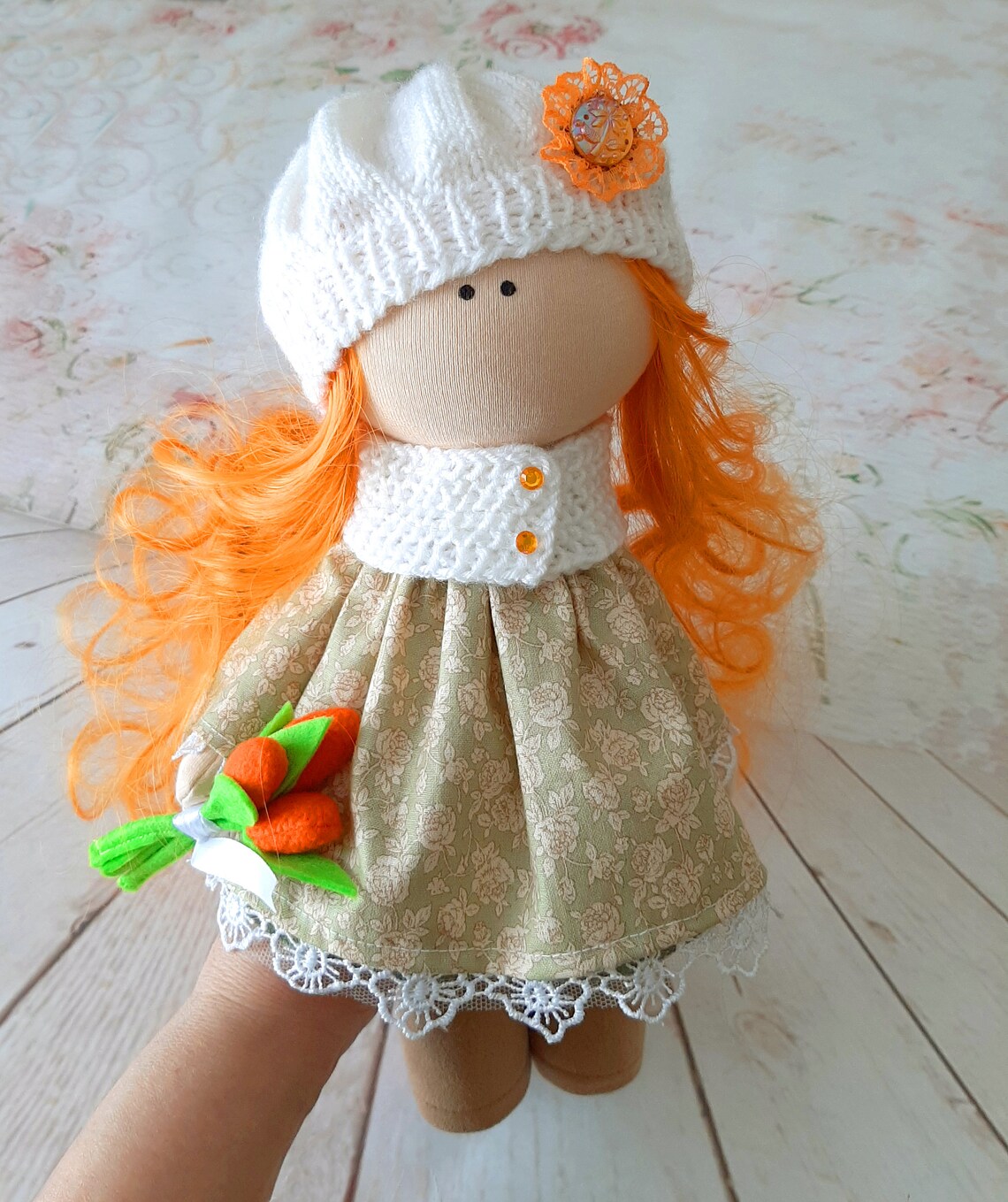 Autumn handmade doll Redhead curly rag doll 28cm high OOAK Etsy