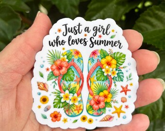 Just A Girl Who Loves Summer Sticker, Summer Girl Decal, Tropical Coastal