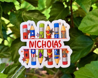 Super-Hero Inspired Custom Name Sticker, Comic Character, Back To School Labels