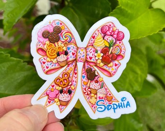 Sticker Personalized Pink Disney-Inspired Food & Snacks Bow, Disney Snacks Decal