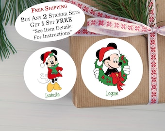 Christmas Mouse Gift Tags, Personalized Gift Stickers, Disney Inspired