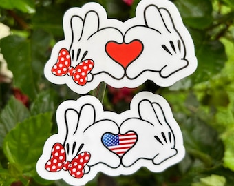 Mickey Sticker, Mouse Heart Hands, Disney Patriotic, Minnie Mouse