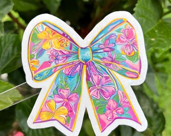 Pastel Floral Bow Sticker, Coquette Decal, Hibiscus Cottagecore Botanical Art