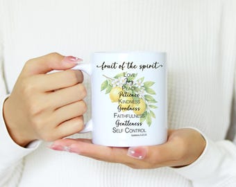 Fruits of the Spirit Mug, Galatians 5:22 Coffee Mug, Peace Love and Joy