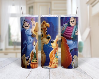 Lady and The Tramp Inspired Tumbler, Skinny Tumbler, Disney Movie, Disney Classic, Gift for Her