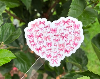 Pink Bow Heart Sticker, Girly Coquette Decal, Pink Coquette