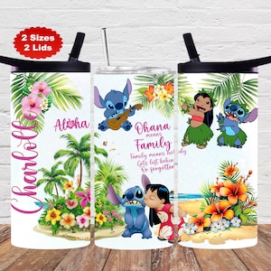 Botella de agua personalizada para niños, vaso hawaiano de Disney, Lilo y Stitch imagen 1