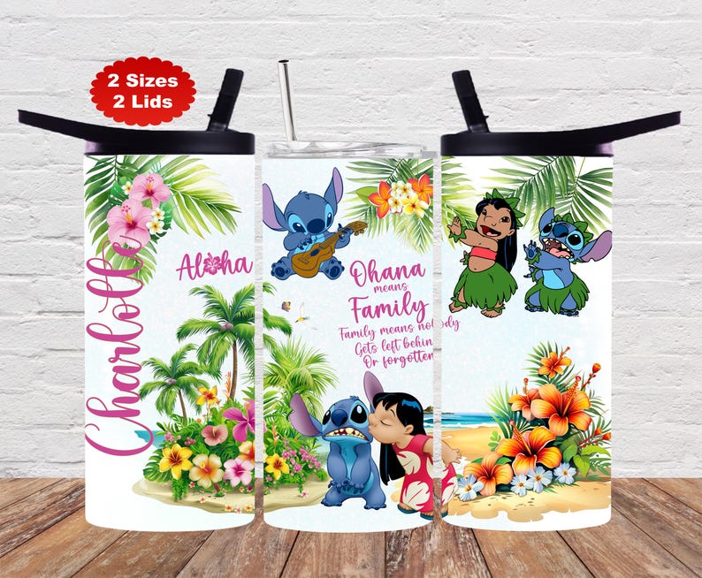 Botella de agua personalizada para niños, vaso hawaiano de Disney, Lilo y Stitch imagen 1
