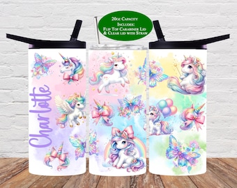 Botella de agua personalizada para niños: vaso de unicornio, vaso de mariposa pastel, regalo para niñas