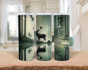 Deer Lake Reflection 20oz Tumbler, Personalized Camping Gift