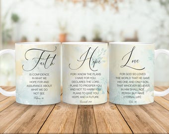 Christian Mug: Faith Hope Love, Inspirational Bible Verse Gift
