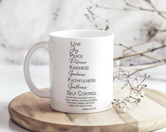 Fruits of the Spirit Mug, Galatians 5:22 Coffee Mug, Love Joy Peace Faith